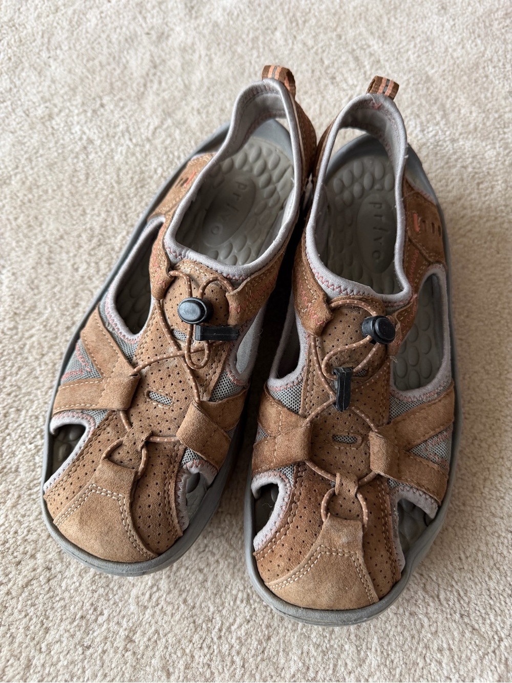 Privo Brown Suede Sandal Sneakers with Bungee Toggle